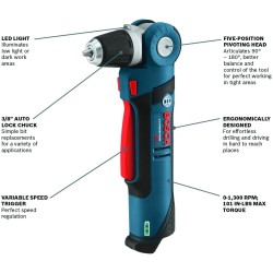 BOSCH PS11-102 12V Max 3/8 In. Right Angle Drill/Driver Kit with 2.0Ah Lithium Ion Battery , Blue